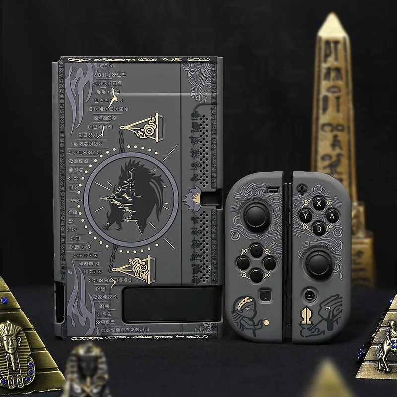 Protetor rachado escudo misterioso egito faraó caso capa dura volta pc girp para nintend switch console & joystick preto titular