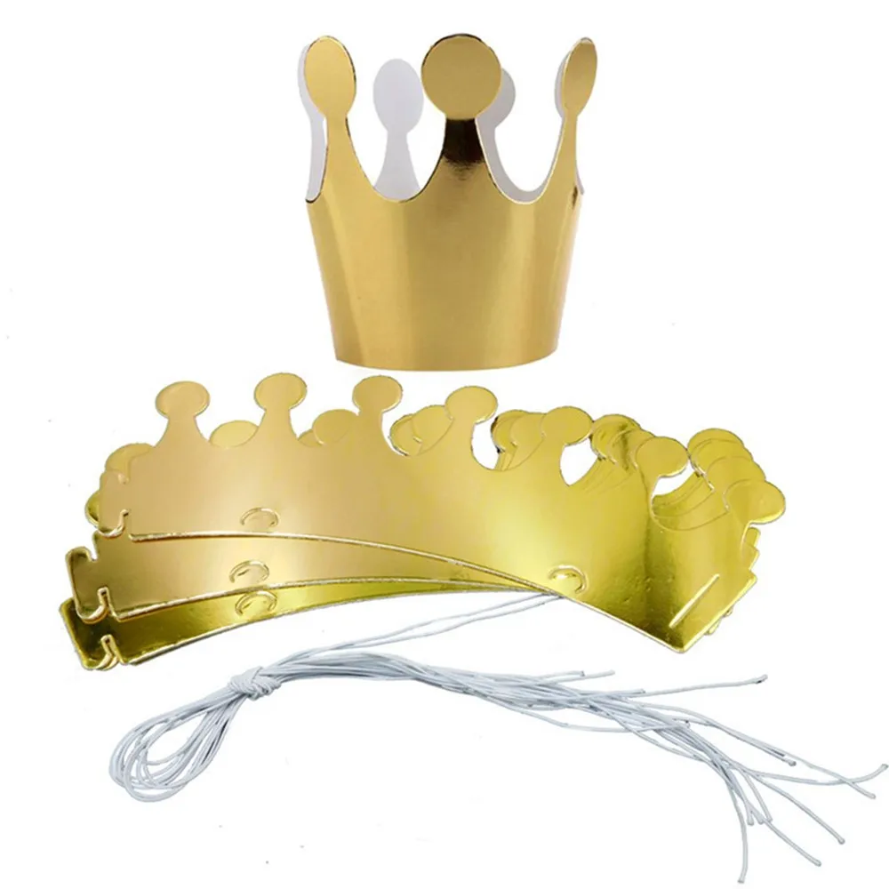 10 шт., детские шапки для взрослых с днем рождения бумаги, шапка Корона принца, принцессы для мальчиков и девочек, вечерние украшения для душа - Цвет: 10pcs gold