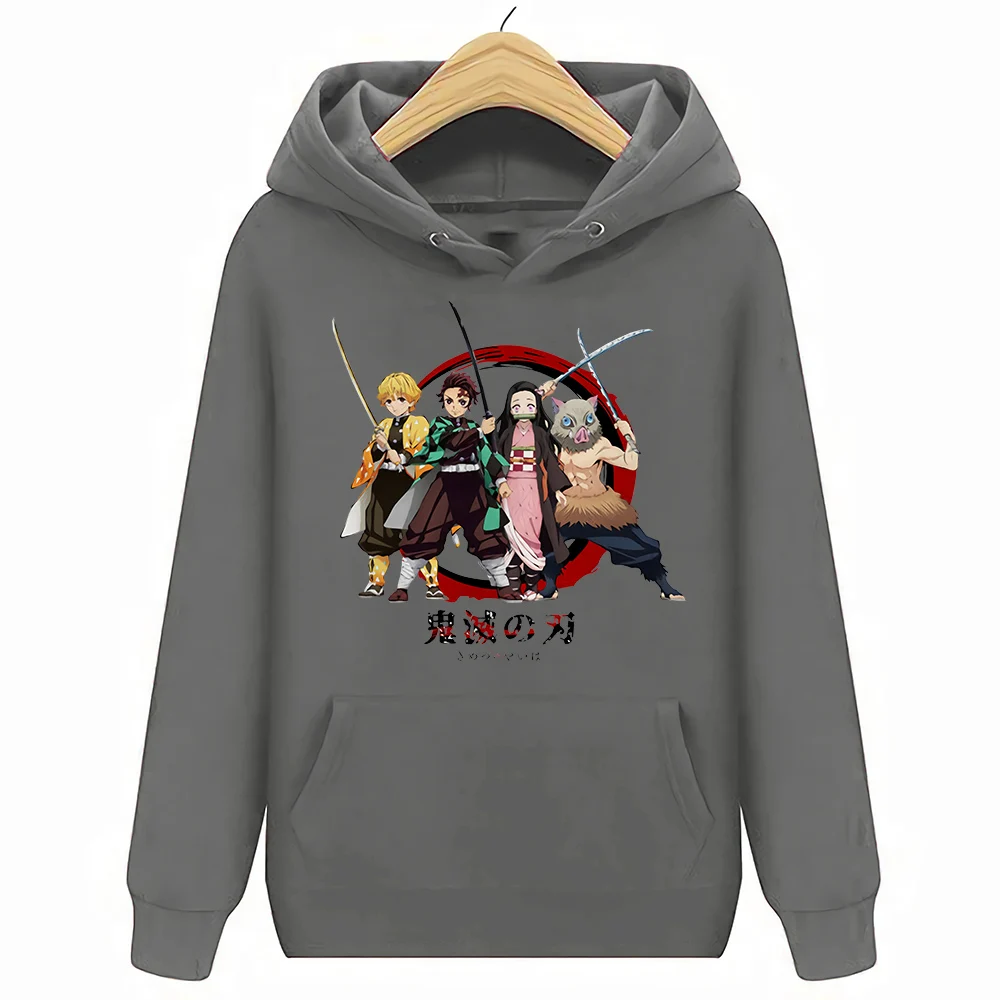 Demon Slayer: Kimetsu No Yaiba, повседневные белые толстовки и свитшоты унисекс с короткими рукавами - Цвет: Темно-серый
