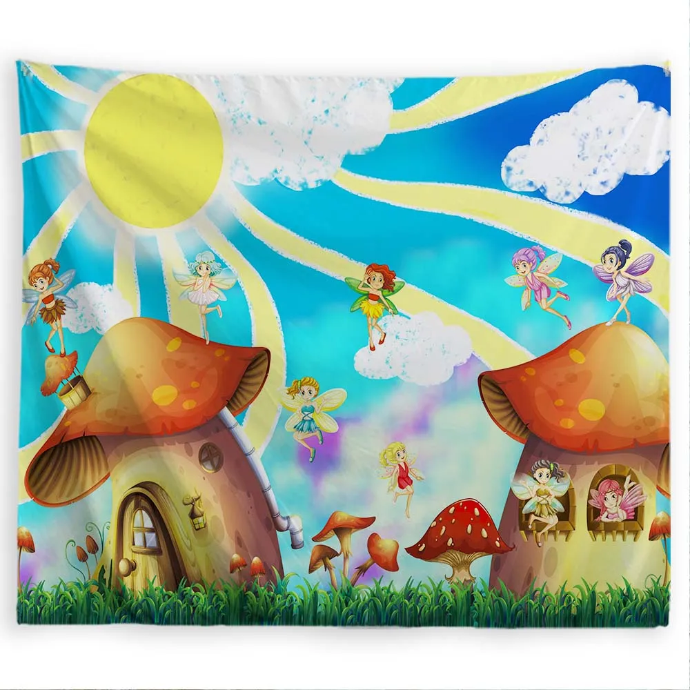 

PROCIDA Mushroom Tapestry Wall Hanging Nature Art Polyester Fabric Kids Theme, Wall Decor for Dorm, Bedroom,Nail included