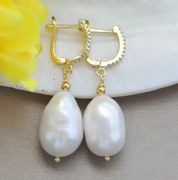 

19mm White Teardrop Freshwater Pearl Dangle Earrings CZ