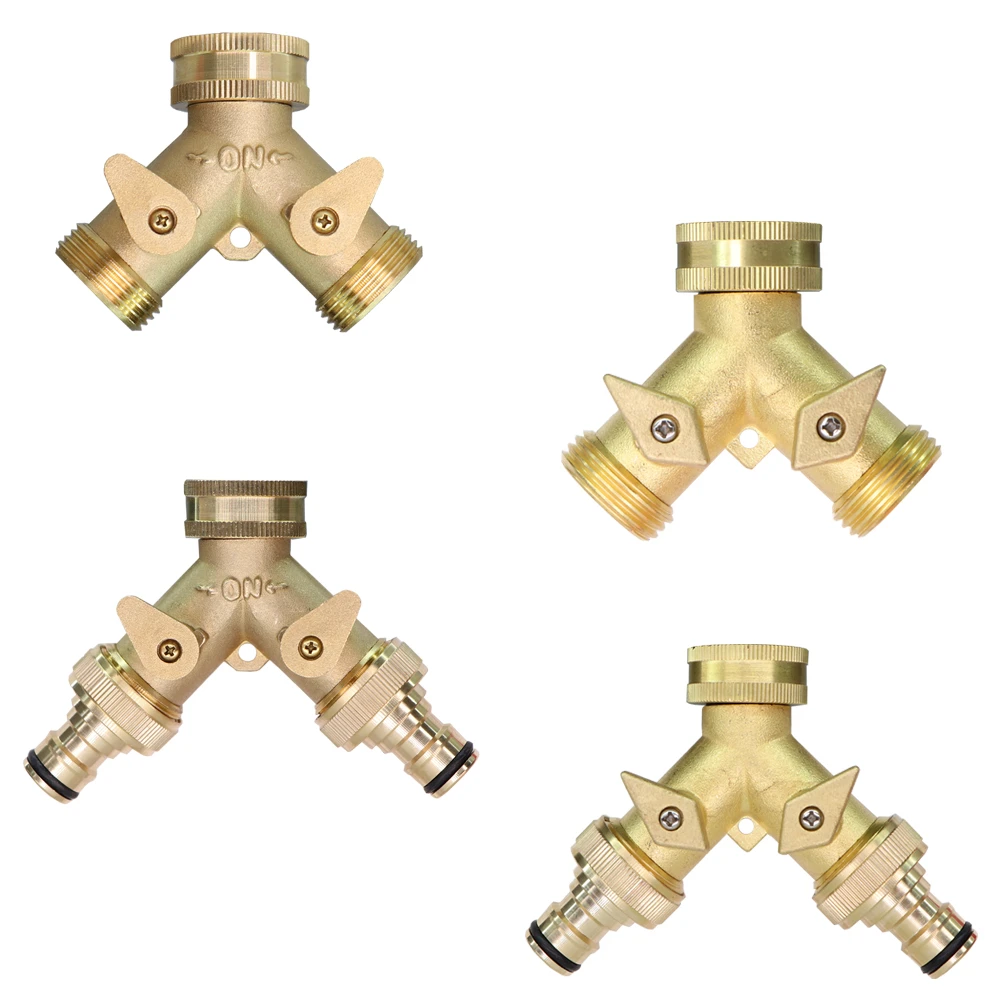Brass Female 3/4 Way Tap Water Splitter 5/8 Garden Tap Y Quick Connector Irrigation Valve Hose