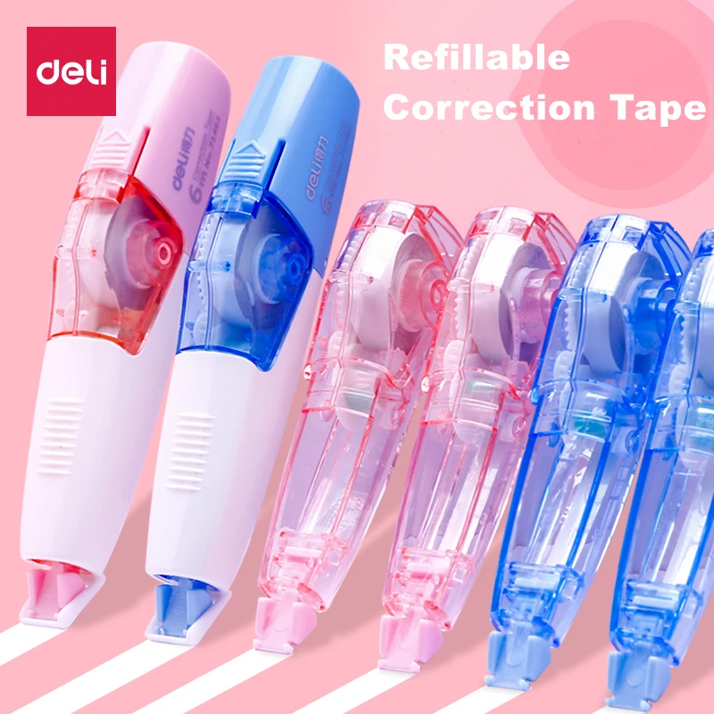 DELI Rifillable Correction Tape Set 4 Colors Pen Style Replacable Film