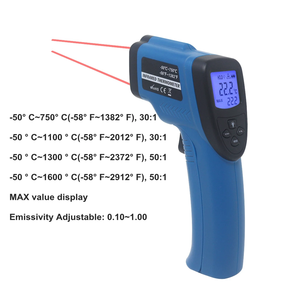 Цифровой инфракрасный термометр одиночный/двойной лазерный Бесконтактный измеритель температуры пирометр-50~ 400/550/750/1100/1300/1600