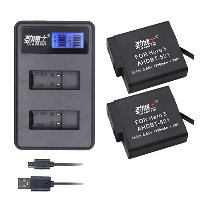 2X B and Charger 5 шт. AHDBT-501 AHDBT 501 аккумуляторная батарея с USB зарядным устройством для GoPro Hero 7 6 5 Черная Спортивная камера для Go Pro 7 аксессуары для экшн-камеры - Цвет: 2X B and Charger