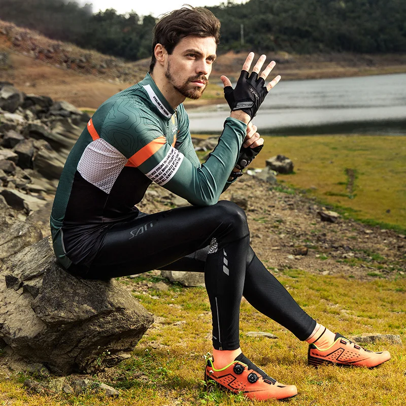 cheap Santic Men Long Sleeve Cycling Jerseys Fit Comfortable Sun protective Road Bike MTB Top Jersey Spring Autumn Jerseys