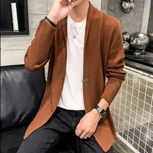 Новинка, Повседневный Кардиган, вязанный мужской однотонный шаль, свитер, мужские модные тонкие пальто, мужские свитера с длинным рукавом, куртки, топы