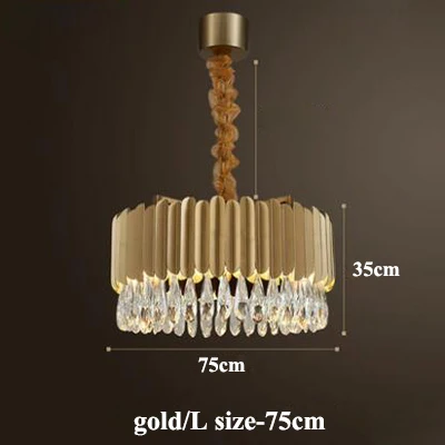 L size gold Современная хрустальная светодиодная люстра, золотистое черное стальное освещение для гостиной, светодиодная подвесная люстра для столовой, подвесные светильники - Lampshade Color: L size gold