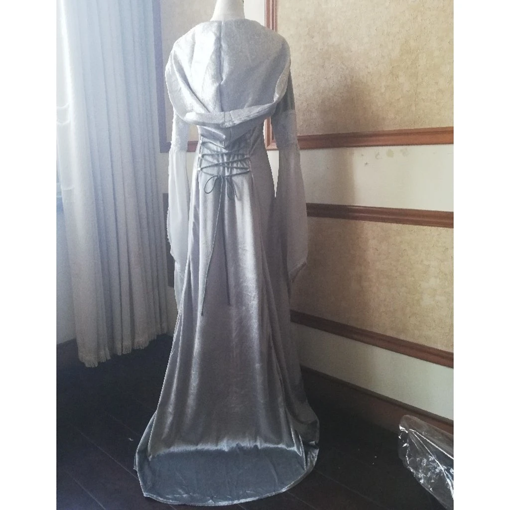 FREE OSTRICH Medieval Dress Gown Robe Palace Princess Dress Adults Vintage Evening Hooded Long Sexy Party Halloween Costume 1014