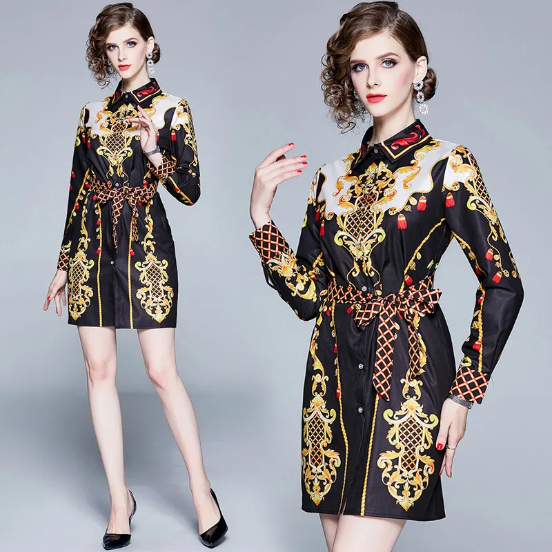 

Photo Shoot-Europe And America Versitile Fashion Waist Hugging Slim Fit Slimming Positioning Floral Printed Dress Shirt Women's