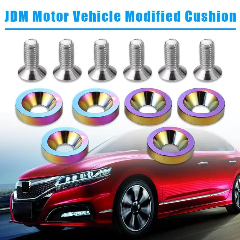 6x JDM автомобиль модифицированные шестигранные крепежные детали молоток для правки крыльев двигателя вогнутые винты номерные знаки шайбы алюминиевые болты M8 Прямая
