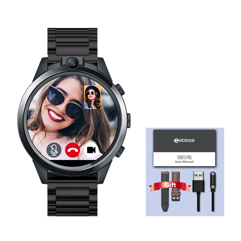 black steel Zeblaze THOR 5 PRO, спортивные Смарт-часы, Android, две камеры, пульсометр, gps, Bluetooth, разблокировка лица, умные часы для мужчин, для Android ios - Цвет: black steel