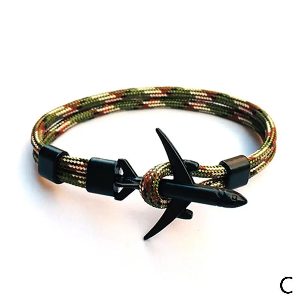 Модный самолет браслет с якорем для мужчин CharRope Chain Para cord браслет мужской женский Air Force стиль обертывание металлические спортивные браслеты - Окраска металла: C