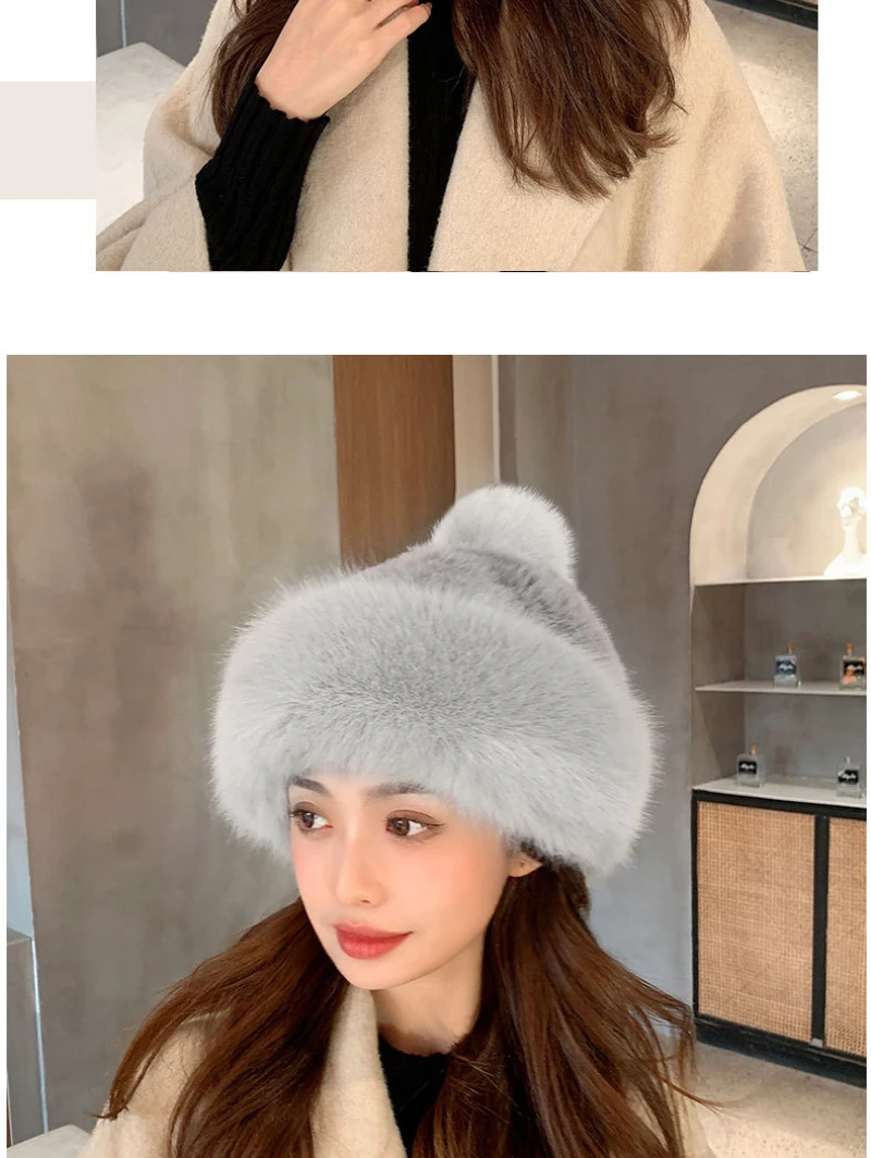 HT4004 Faux Fuchs Pelzmütze Frauen Dicke Warme Russische Kappe Weibliche Nette Mode Winter Hut Winddicht Schnee Ski Kappe Russische Hut Uschanka – Detail 14
