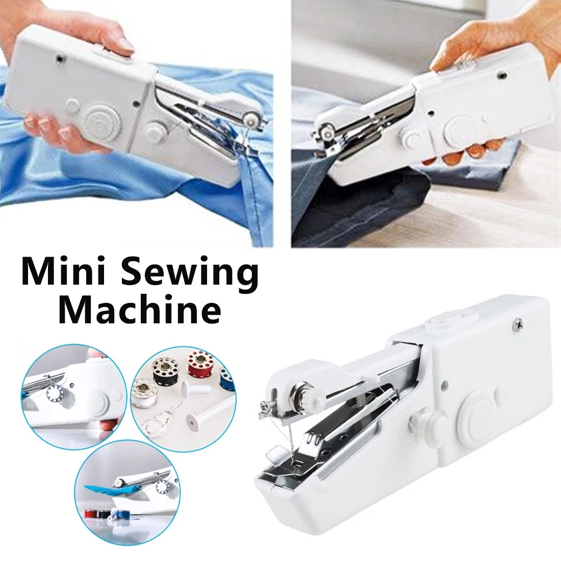 1pc Portable Household Mini Hand Sewing Machine Quick Stitch Sew Needlework Cordless Clothes Fabrics Electronic Sewing Machine