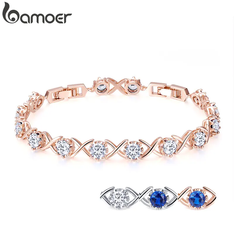 BAMOER, 4 цвета, прозрачный CZ, золотой цвет, браслеты для женщин, элегантный Теннисный браслет, цепочка, женский браслет, хорошее серебро, ювелирное изделие, YIB043