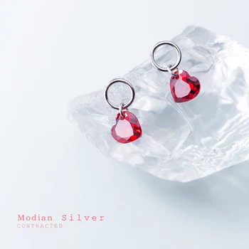 

Modian Drop Earrings For Women Charm Red Hearts Ruby Minimalist 925 Sterling Silver Circle Dangle Earring Korean Fashion Jewelry