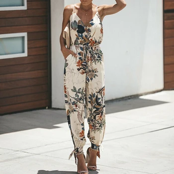 

Women Summer Holiday Casual Sleeveless Jumpsuits Fashion Ladies Boho Floral Bodysuit Loose Long Pant Trousers Overalls for Women