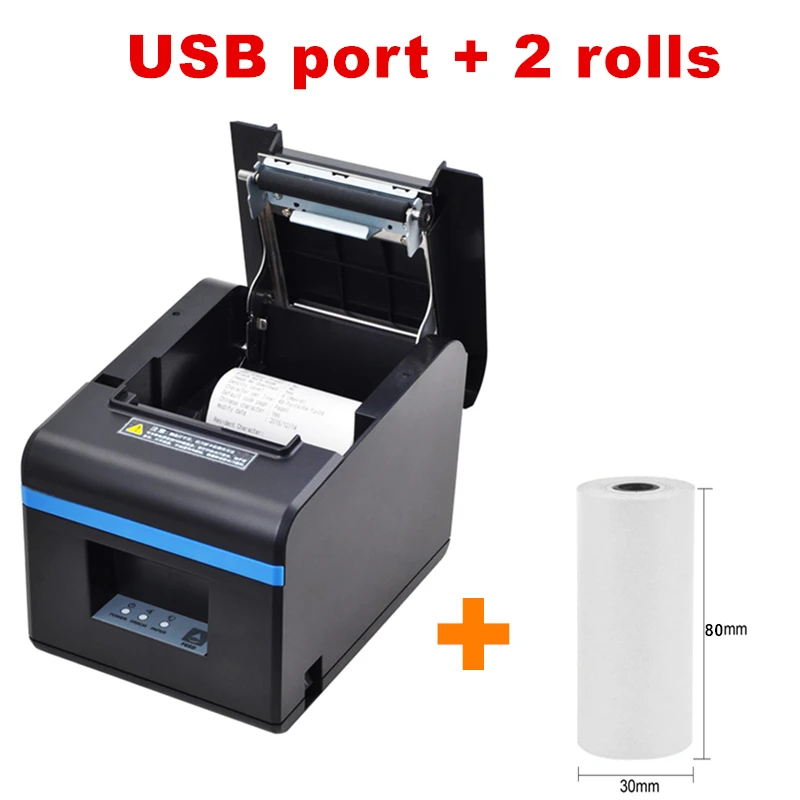 Xprinter Pos 80 мм Термальный чековый принтер с Bluetooth USB портом чековый принтер с автоматическим резаком для мобильных Android Wins - Цвет: USB port 2 rolls
