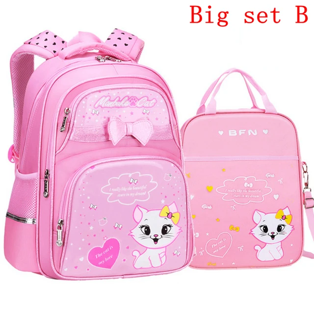 Waterproof Children School Bags Cartoon Cute Princess Backpacks Orthopedic Kids Book Bags for Teenage Girls Schoolbags Mochila Big set B
