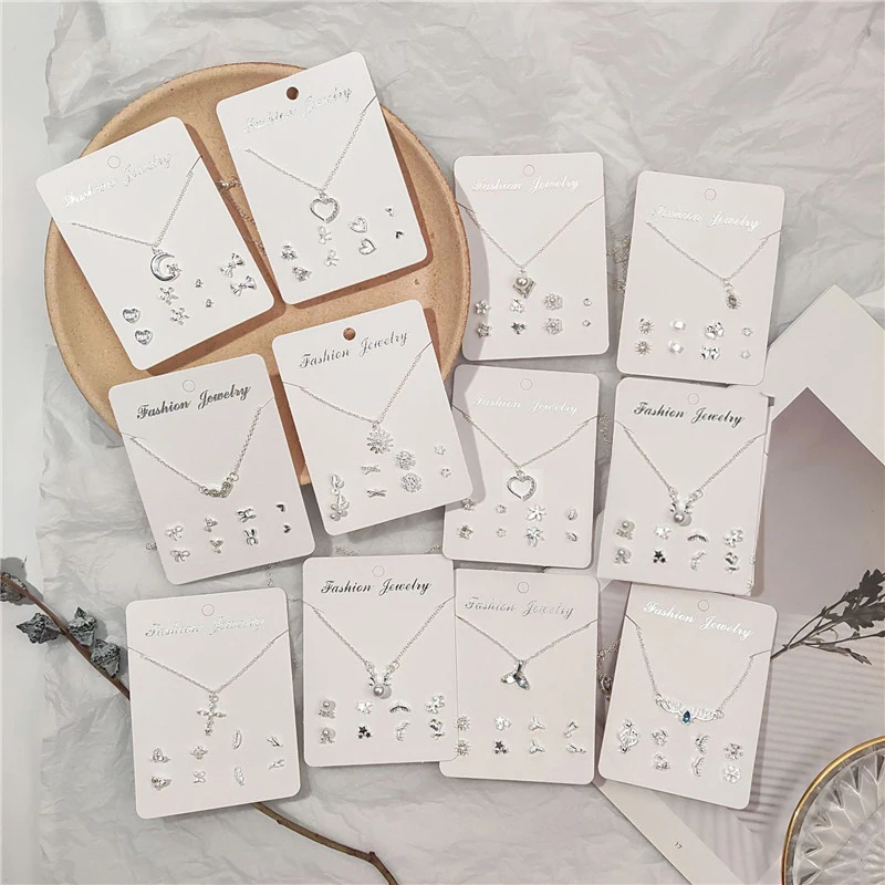 

2019 Crystal Flower Moon Necklace Heart Imitation Pearl Earrings Jewelry Set Women's Earrings necklace Party Wedding Jewelry Set