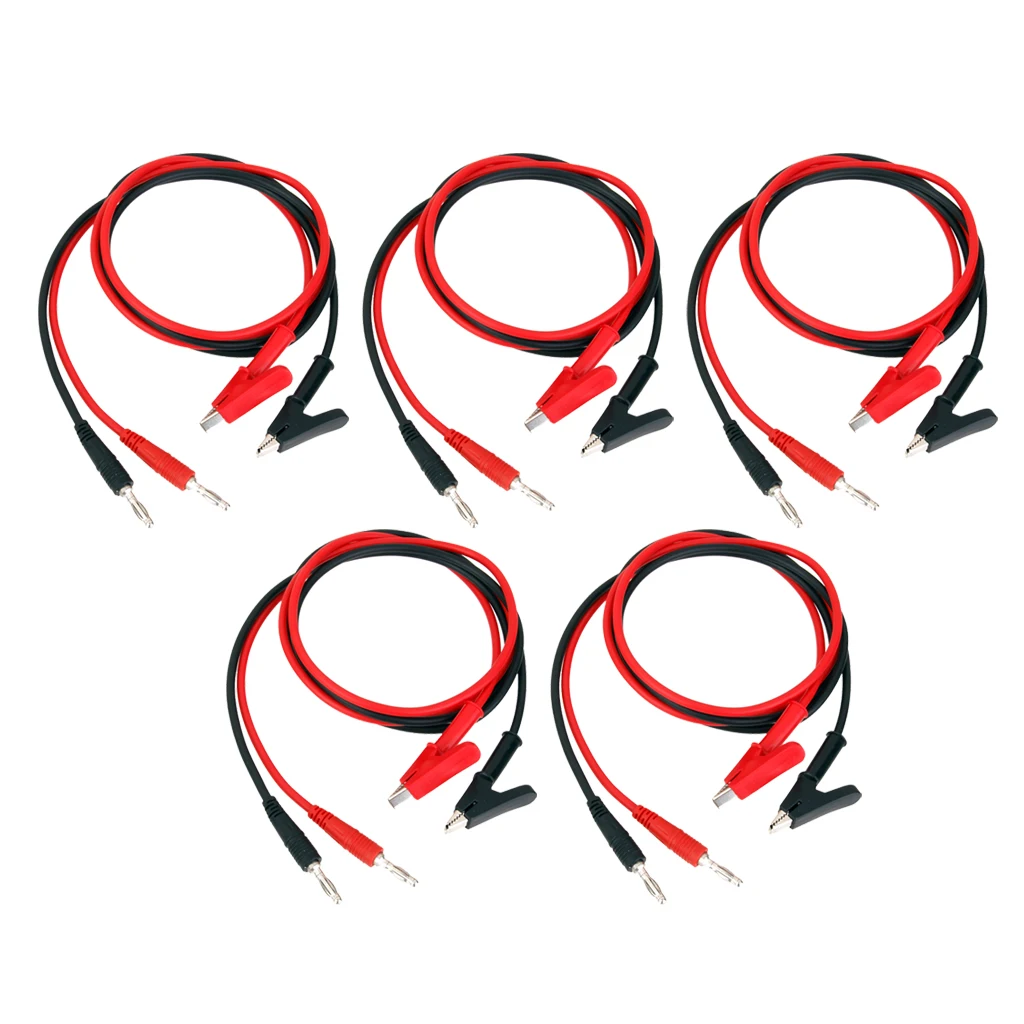 Banana Plugs to Alligator Clips 15A 100cm Copper Multimeter Test Leads Wire Cable (10pcs/Set, Black & Red)