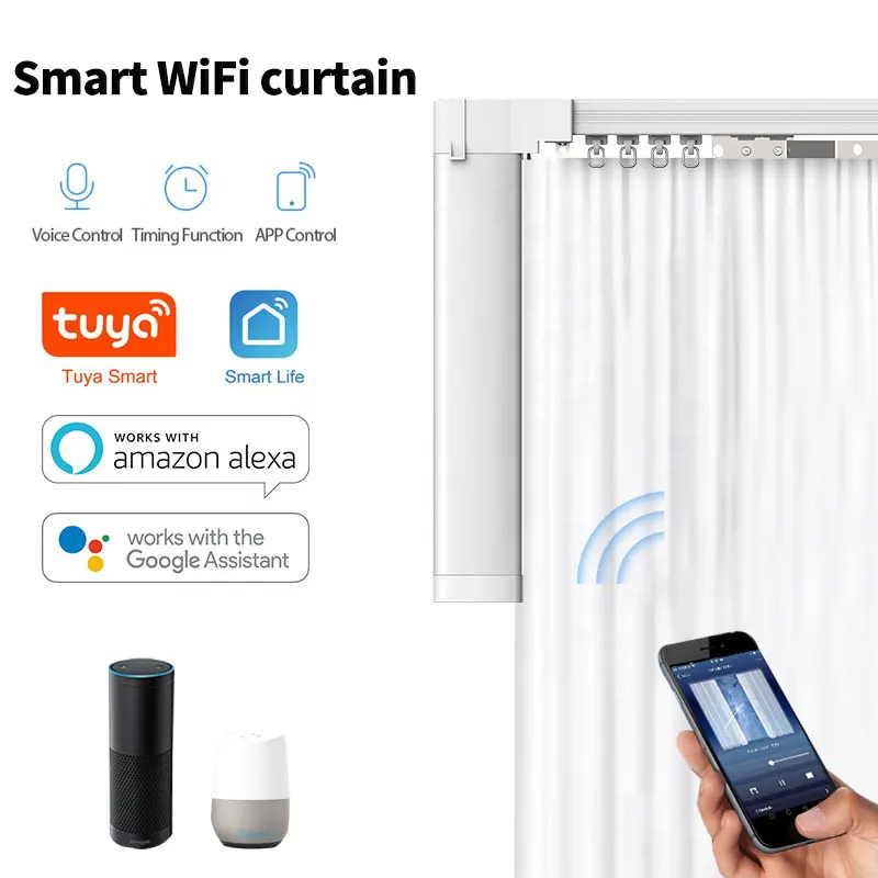 Smart wifi curtain motor tuya smart life  work with alexa Googlehome with remote  Customized Electric Curtain track smart home