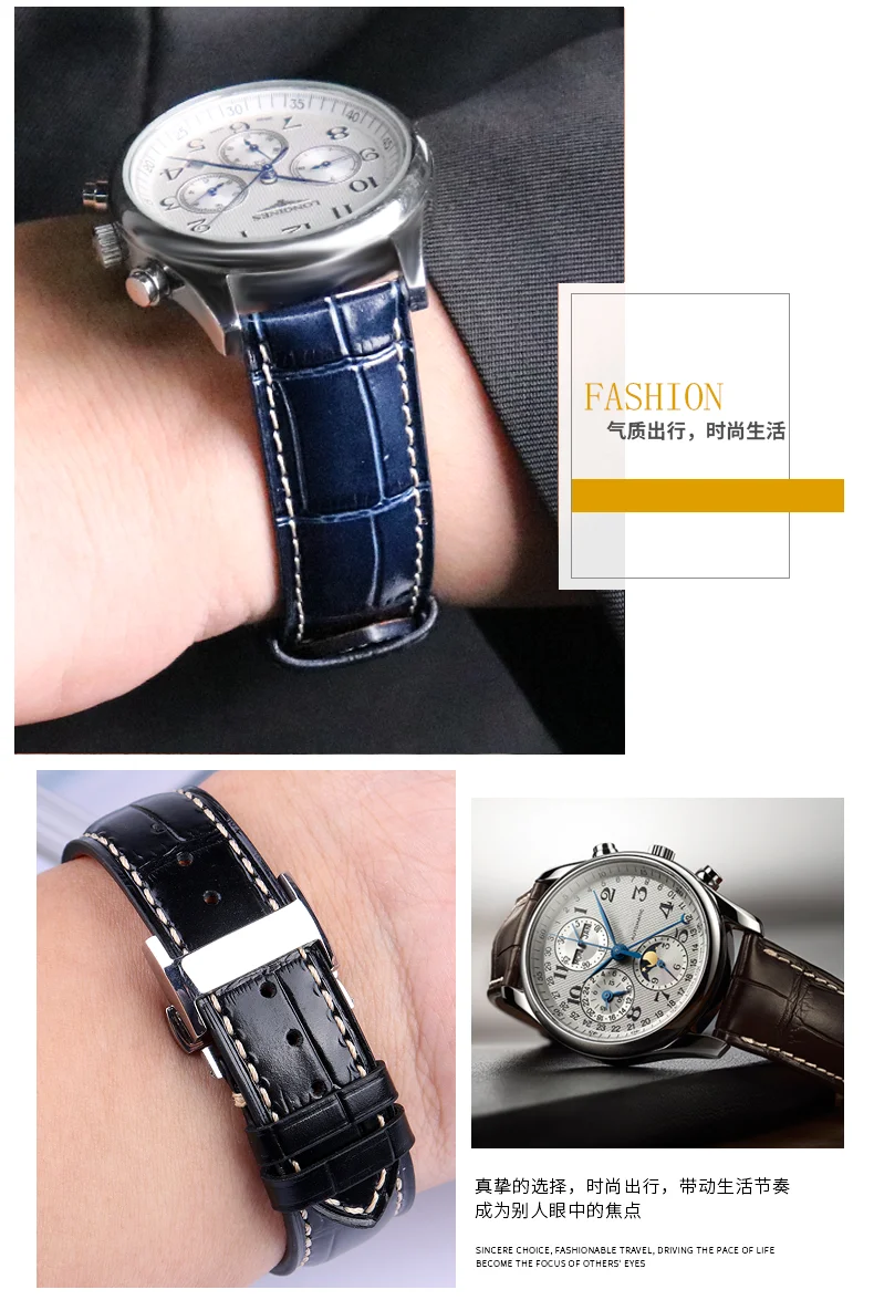 Genuine Leather Watchband Watch Strap For Longines L2 L3 L4 Masters COLLECTION Watch Belt Bracelet Cowhide Strap 19mm 20mm 21mm