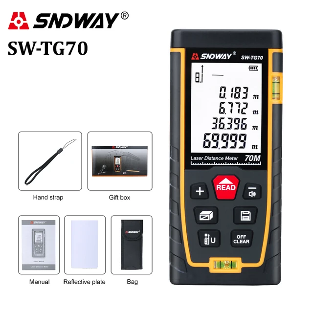SNDWAY laser distance meter 40M 60M 80M 100M rangefinder trena laser tape range finder build measure device ruler test tool SW-TG70 70M