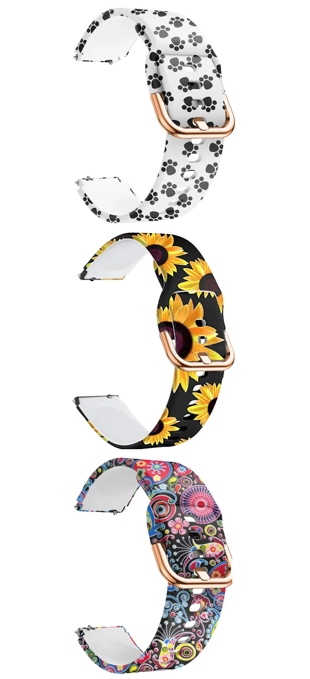 18mm Silicone Sport Strap Flower Printing Band For Garmin Venu 2S/Vivomove 3S/Active S Watchband Vivoactive 3S 4S Watch BraceletSoft Silicone Replacement Smart Watch Band Strap Correa Wristband Bracelet For Garmin Vivomove 3S/Move 3S/Active S Accessories