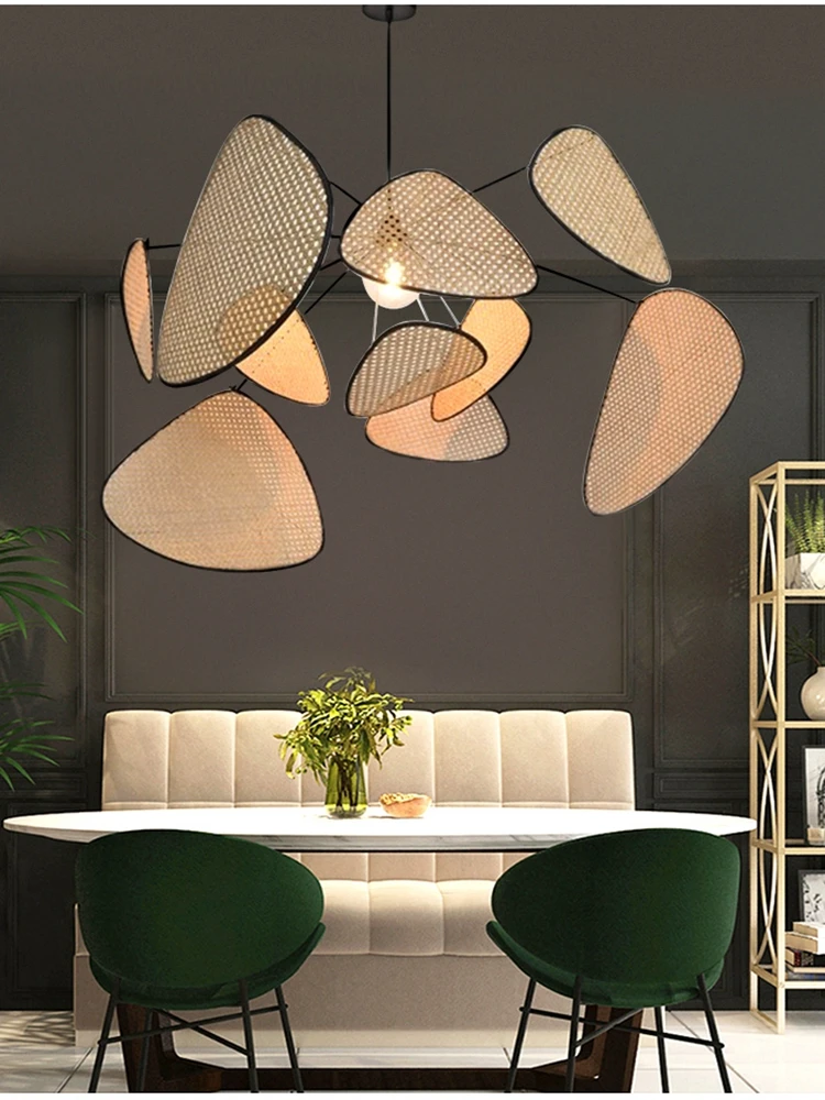 Leaf Grid Rural Hand Made Rattan Pendant lights Southeast Asia Simplicity Living Room Lighting Dining Room Bedroom home Decor white pendant lights