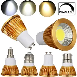 Gold Shell LED COB Bulb Dimmable LED Spotlight Lamp B22 GU10 E27 E14 GU5.3 MR16 Base 9W 12W 15W 220V 12V Ultra Bright Bulb for H