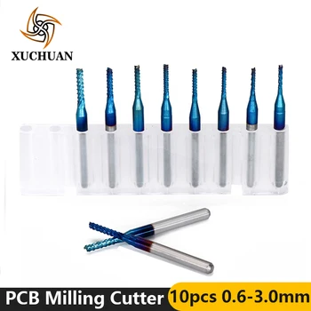 

10pcs 0.6-3.0mm CNC Machine Router Bit 3.175mm Shank PCB Milling Cutter Set Nano Blue Coated Carbide End Mill