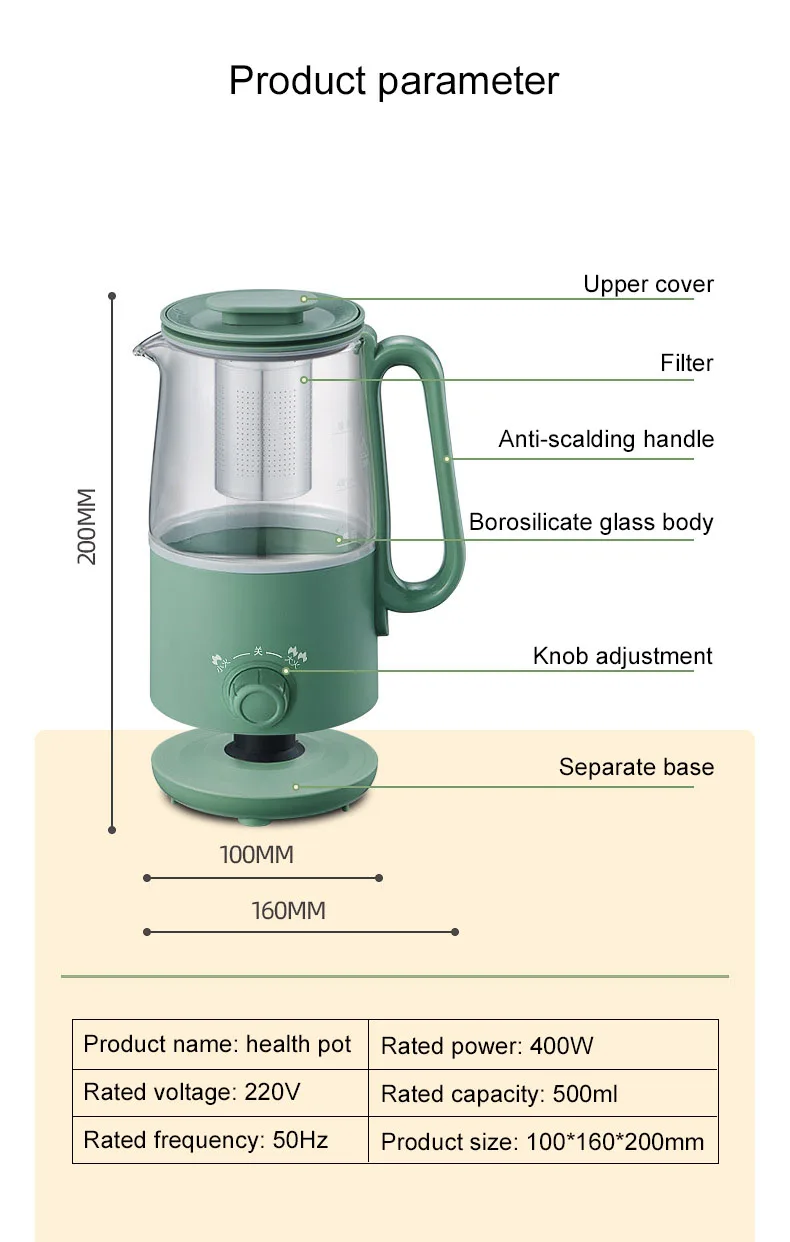 DMWD Household Mini Health Preserving Pots Electric Kettle Grass Water Heater Cup Milk Dessert Heating Pot Slow Cooker 500ml EU
