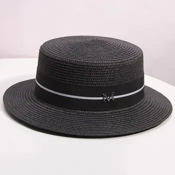 Hat For Women Panama Hat Summer Beach Hat Female Casual Lady Women Flat Brim Straw Cap Girls Sun Hat 6