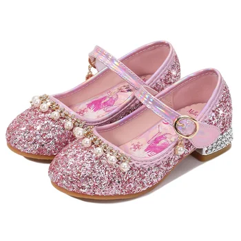 

Baby Girls Sandals High Heel Shoes For Kids PU Leather Crystal Rhinestone Butterfly Spring Summer Children Shoes