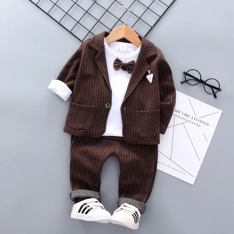 Детский галстук Блейзер формальный хлопковый костюмчик в стиле джентльмена повседневная одежда Демисезонный Детская куртка для мальчиков и девочек, футболка, штаны, 3 шт./компл., комплект для малышей, одежда для девочек