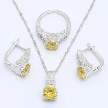925 серебряные ювелирные наборы для женщин желтый белый цирконовая подвеска на Ожерелье Серьги Кольца подарочная коробка