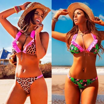 

Bikini Swimsuit For Women Push Up Bathing Suit Floral Ruffles Swimwear Women Sexy Thong Brazilian Bikini Beachwear
