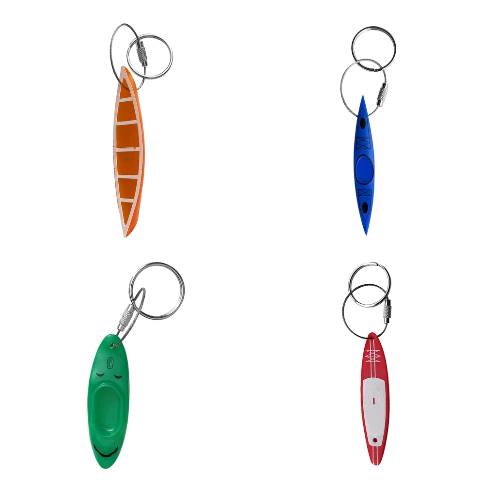 PVC Kayak Keychain Canoe Boat SUP Key Holder Hanging Tool with Stainless Steel Screw Lock Key Ring, Split Ring - Choose Colors