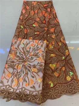 

Elegant apparel on sale African tulle cloth French embroidery net lace fabric with sequins for lady dress PDN760(5yards/lot)