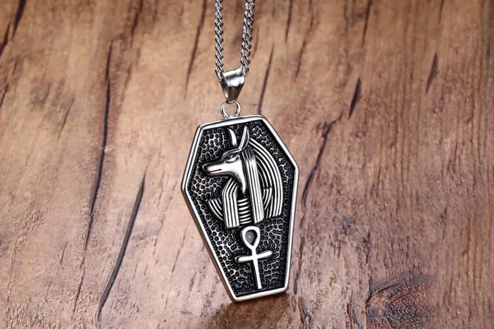 Mens Necklaces Stainless Steel Mystical Egypt Coffin Amulet Anubis Ankh Pendant Necklace Vintage Collares Collier colar Men Jewelry Accessories 15