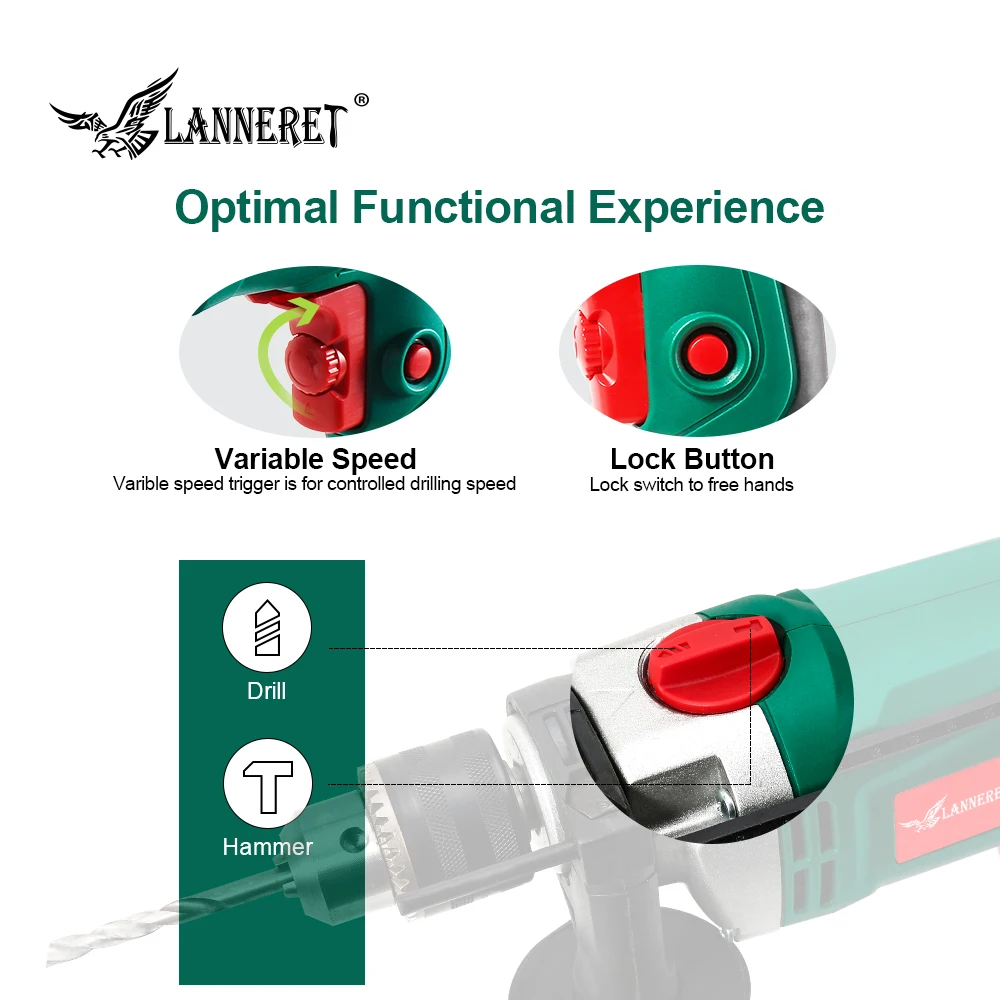 LANNERET 710 Вт Электрическая Дрель ударная дрель lHammer многофункциональная