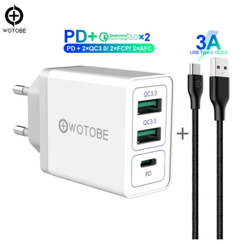 

2-port QC3.0/FCP/AFC,1Port PD3.0 Fast Wall Charge 36W USB C Power Adapter and Cable for iPhone 11/X/8/iPad/pixel/Samsung/Huawei