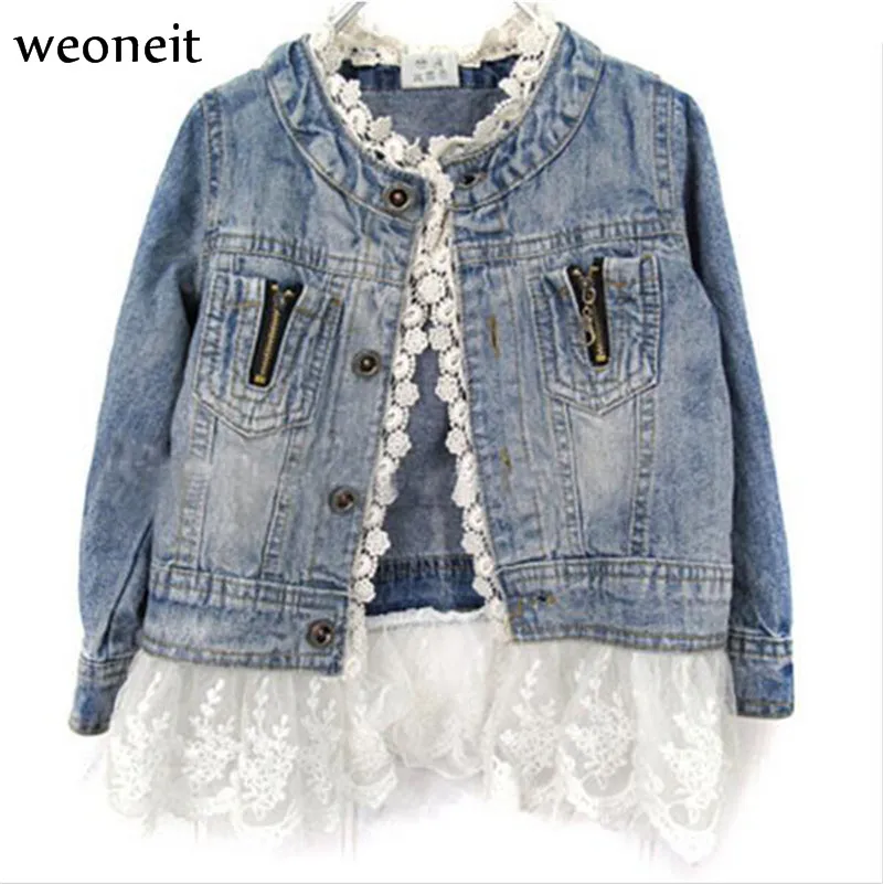 Weoneit Spring Autumn Baby Girls Kids Lace Cowboy Jacket Denim Top Button Jean Coat Costume Long Sleeve Outfits | Детская одежда и