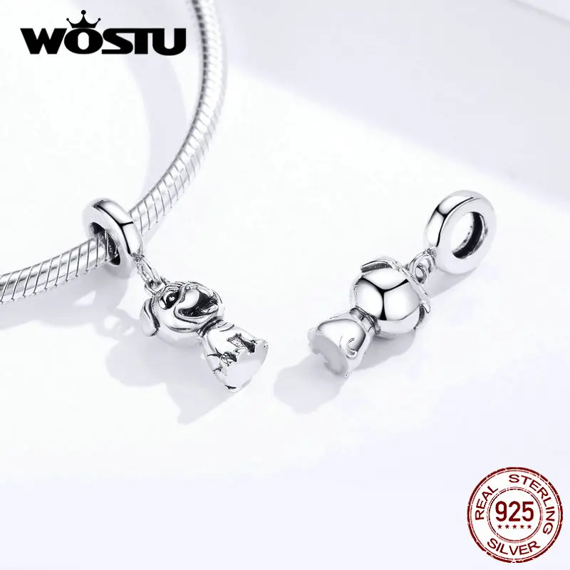 WOSTU, настоящее 925 пробы, серебро, Bako, собака, болтаются, шарм, бусины в виде животных, подходят к оригинальному браслету и браслету, подвеска, изготовление ювелирных изделий CQC1320