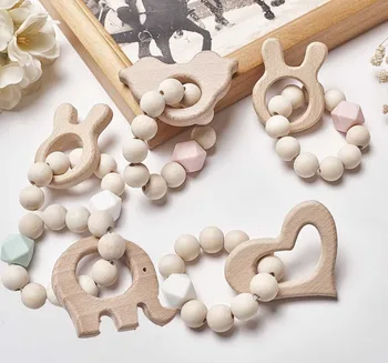 

DHL 100pcs Baby Nursing Bracelets Wooden Teether Silicone Beads Wood Rattles Toys Baby Teether Bracelets Nursing Toys Gift