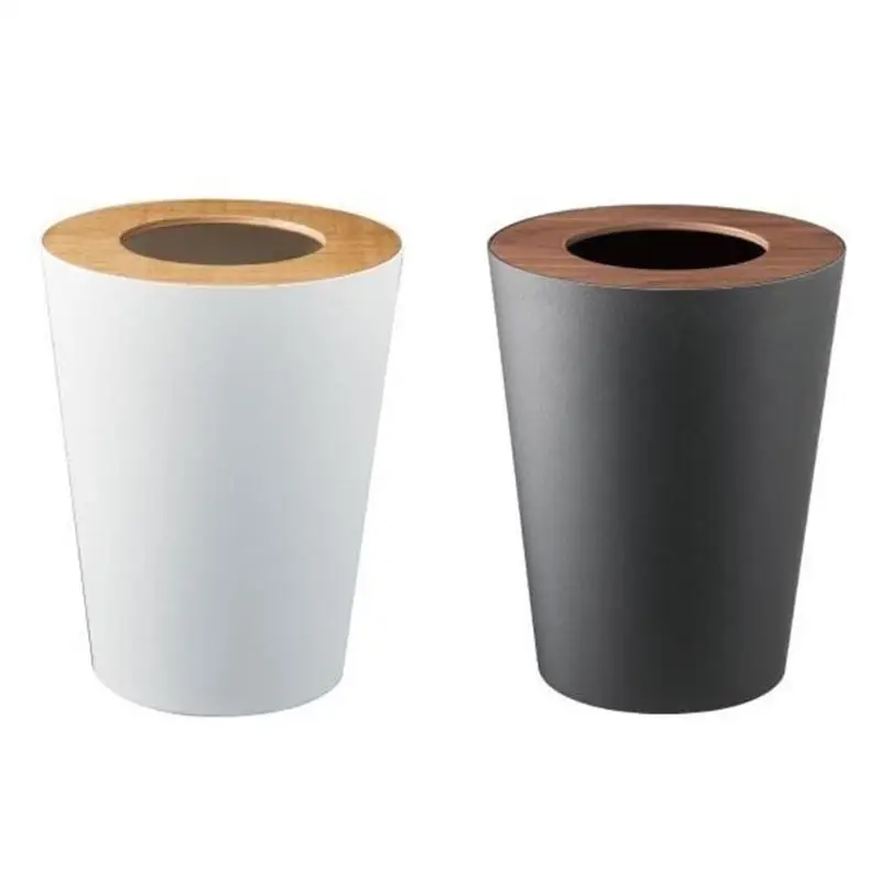 

Frosted Trash Can Wooden Cover Waste Bucket Holder Bathroom Cleaning Tool