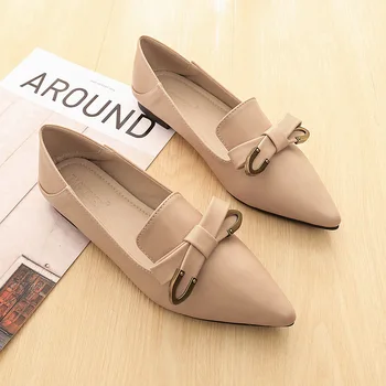 

2020 Women Flat Heel Shoes Pointed Toe Bowknot Solid Color Slip on Moccasins Boat Shoes Soft Sole Two Ways