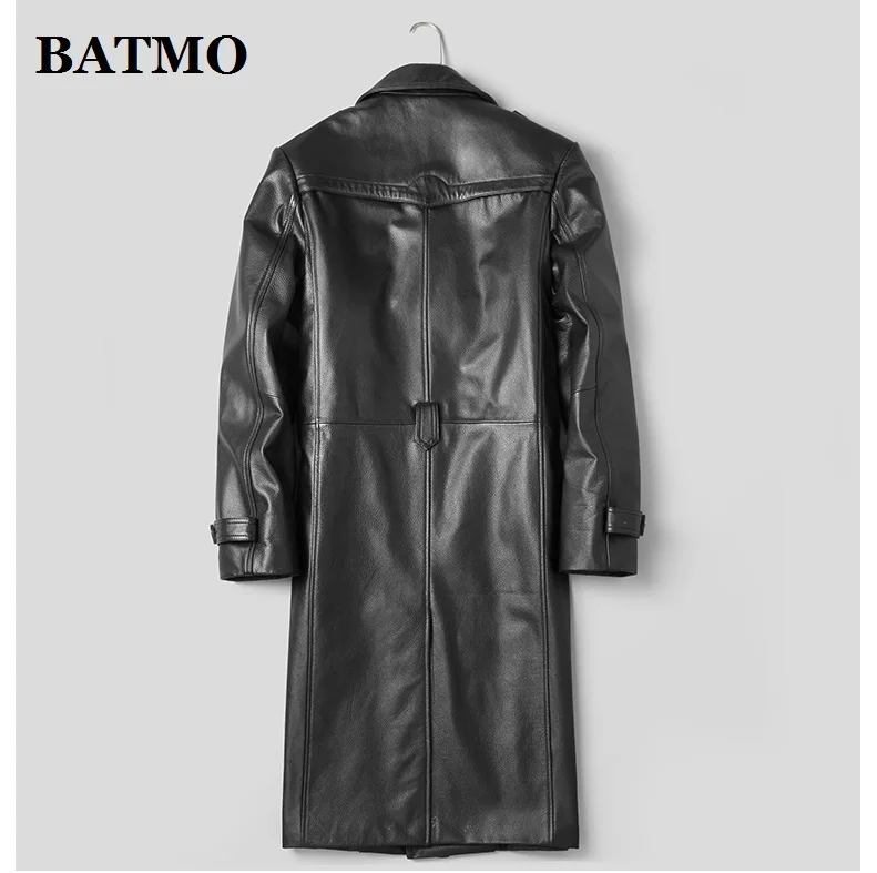 BATMO Новое поступление натуральная коровья кожа Длинные куртки мужские двубортные кожаные Тренчи на заказ 19029